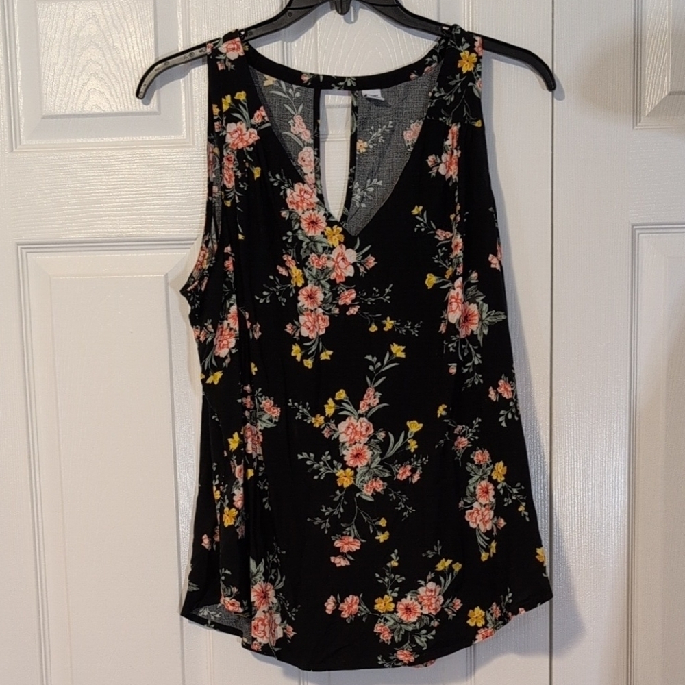 Old Navy Black Sleeveless Floral Dress Top With Back Keyhole NWT